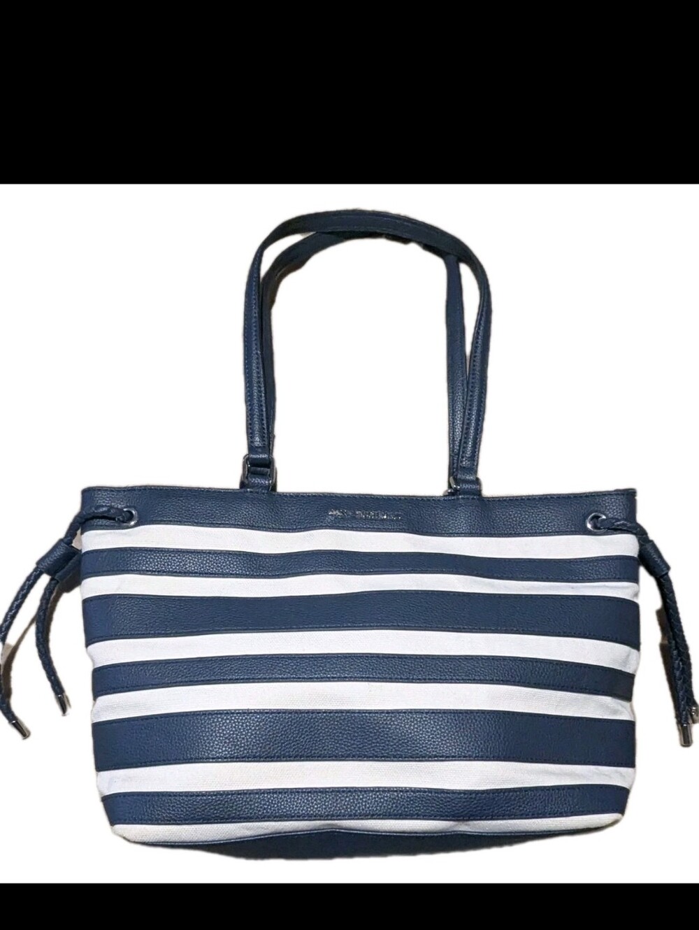Dana Buchman Faux Leather Purse Navy White Striped Crossover Bag